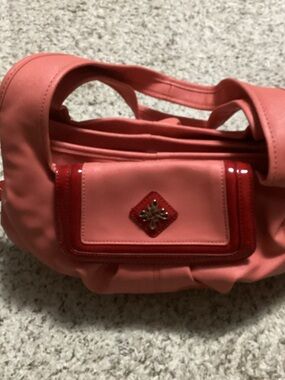Coral Pink Shoulder Bag with Red Accent Pocket Simply Vera 14 x 9